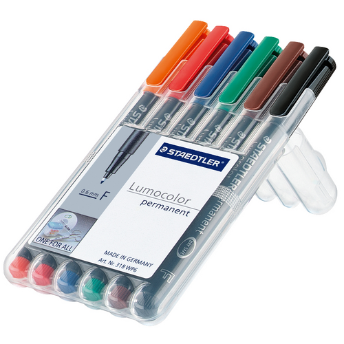 MARKER PEN STAEDTLER LUMOCOLOR PERMANENT 318 0.6MM F ASST WLT6(EACH) - MARKER PEN STAEDTLER LUMOCOLOR PERMANENT 318 0.6MM F ASST WLT6